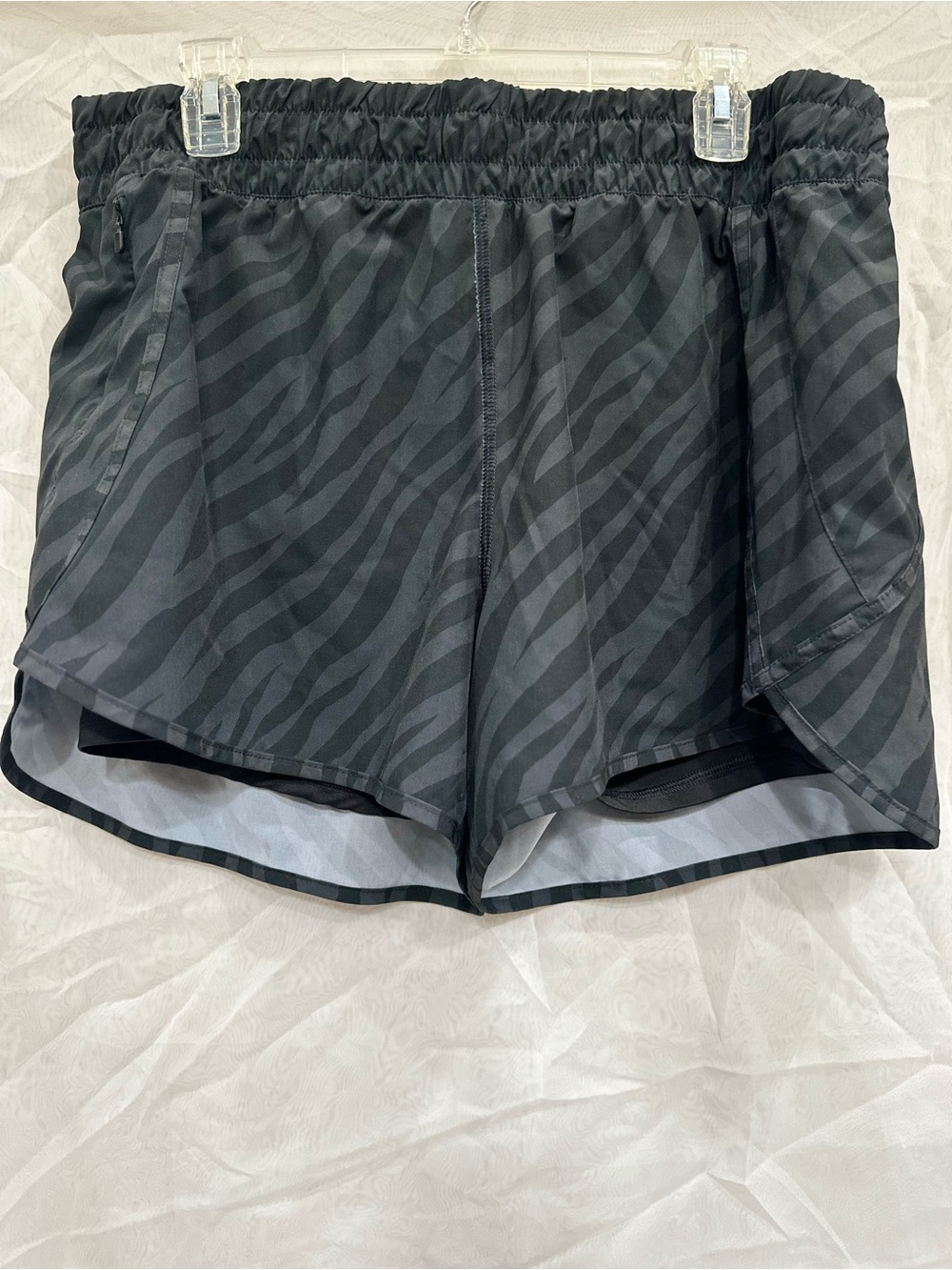 Women's Black and Charcoal Zebra-Print Athletic Shorts